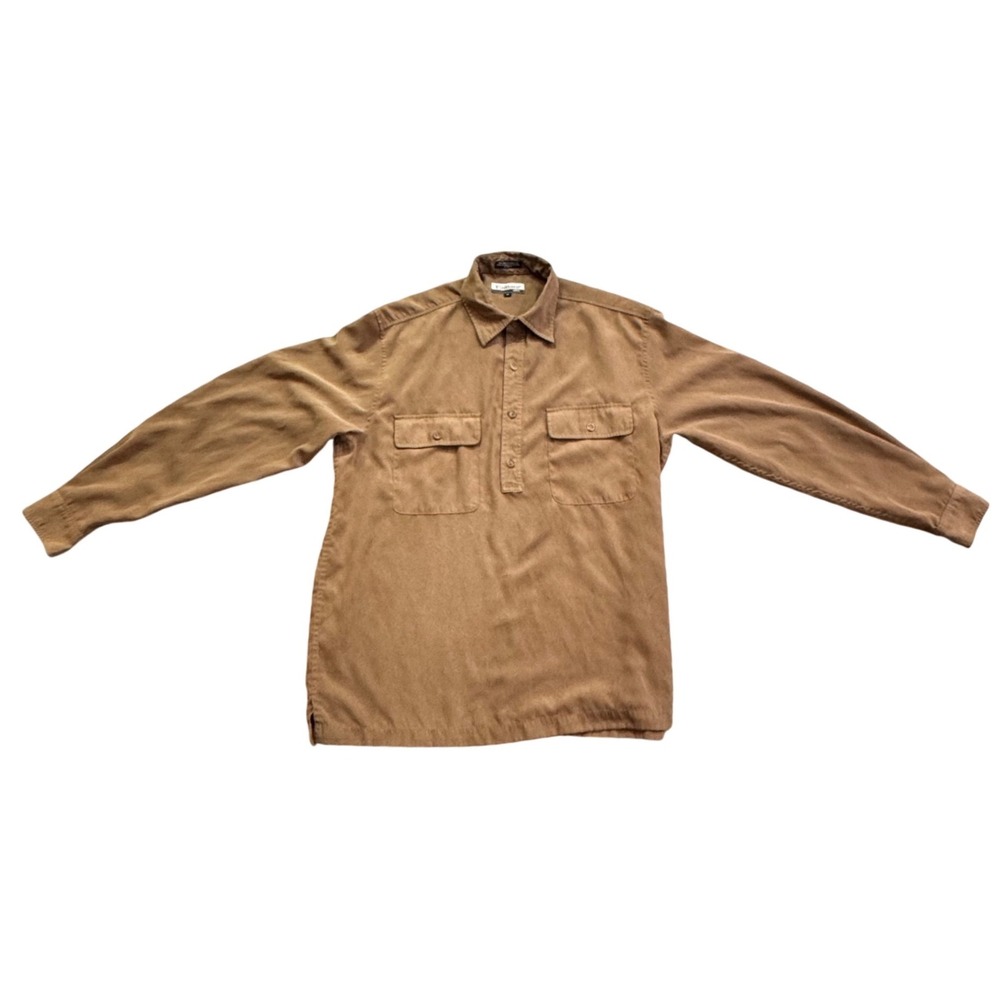 Firethorn Silver Mens Faux Suede‎ Long Sleeve Button Up Casual Shirt Size M Tan